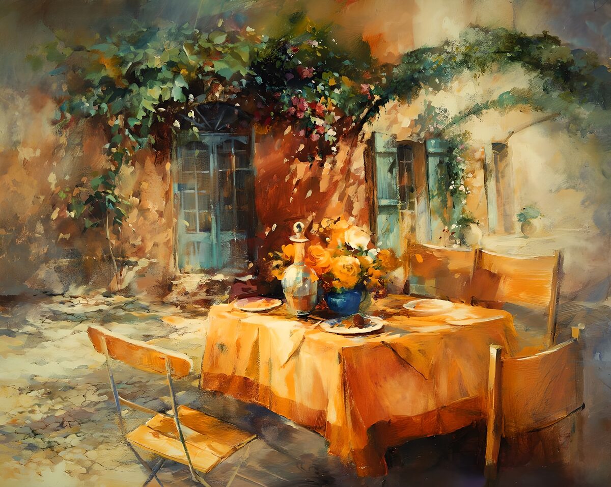 Painted canvas Tiger Woods version 2. romantically laid table.