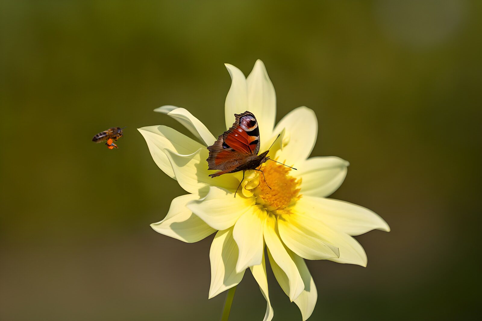 OCUK64682: Butterfly and Bee on a Yellow Flower