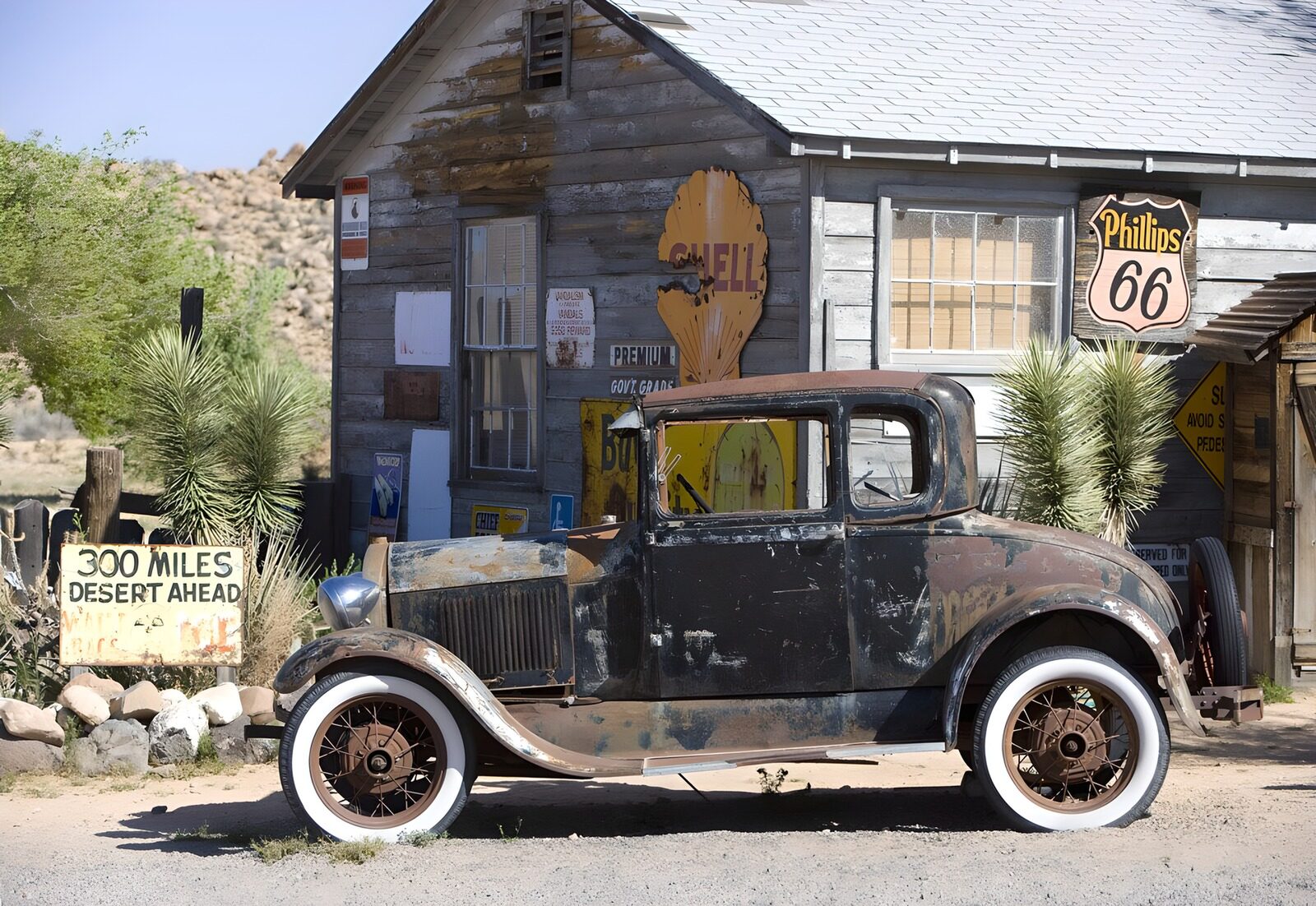 OCUK12348: Retro Roadside Scene in the Desert