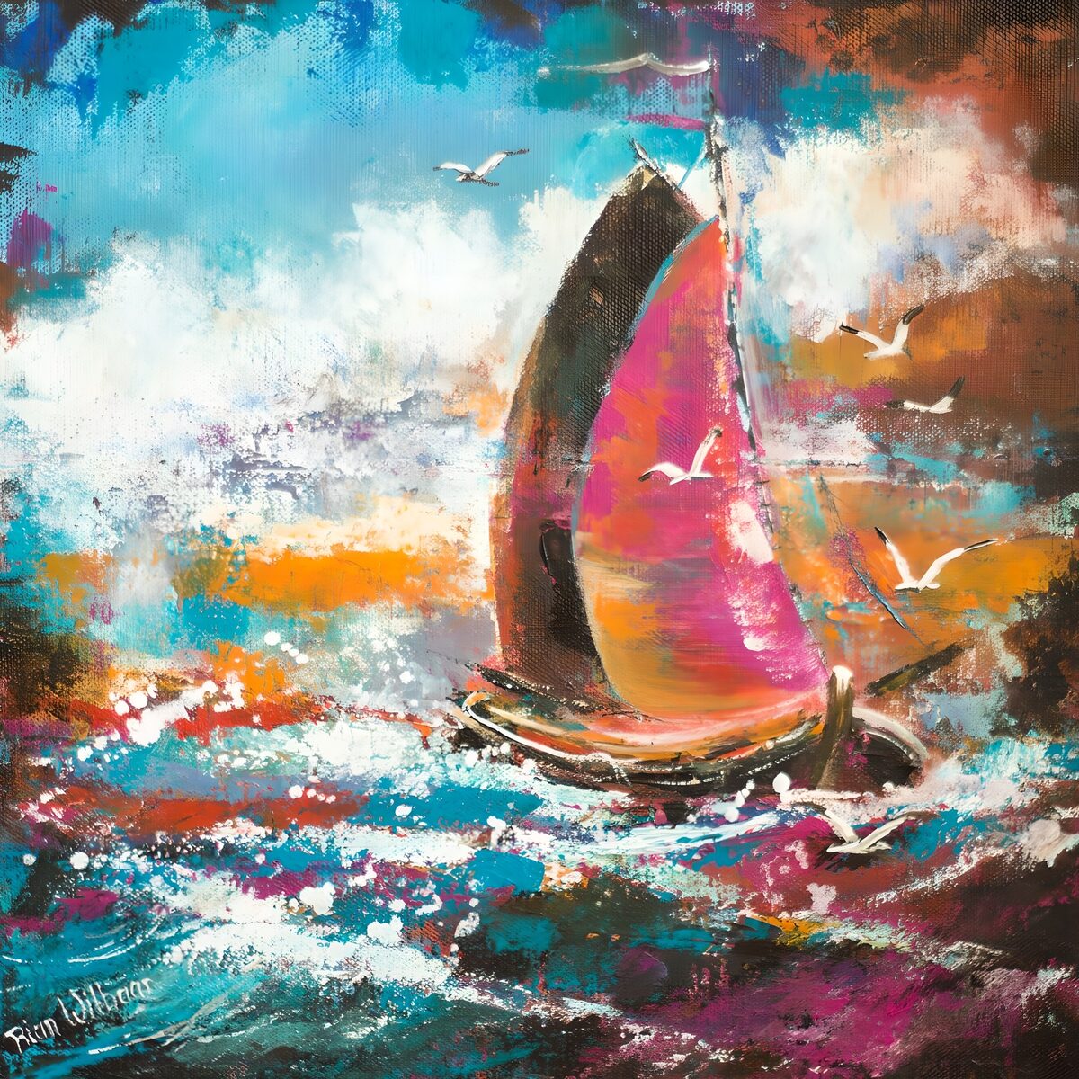 OCUK60543: Vibrant Seascape with Sailboat