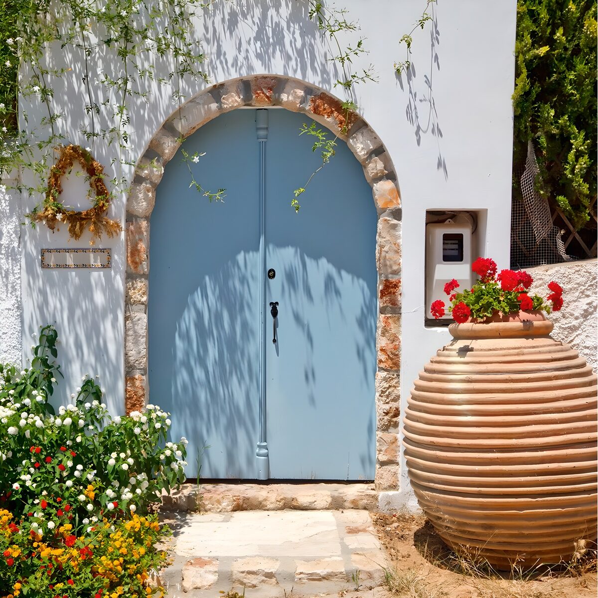 OCUK77327: Charming Blue Doorway in Mediterranean Setting