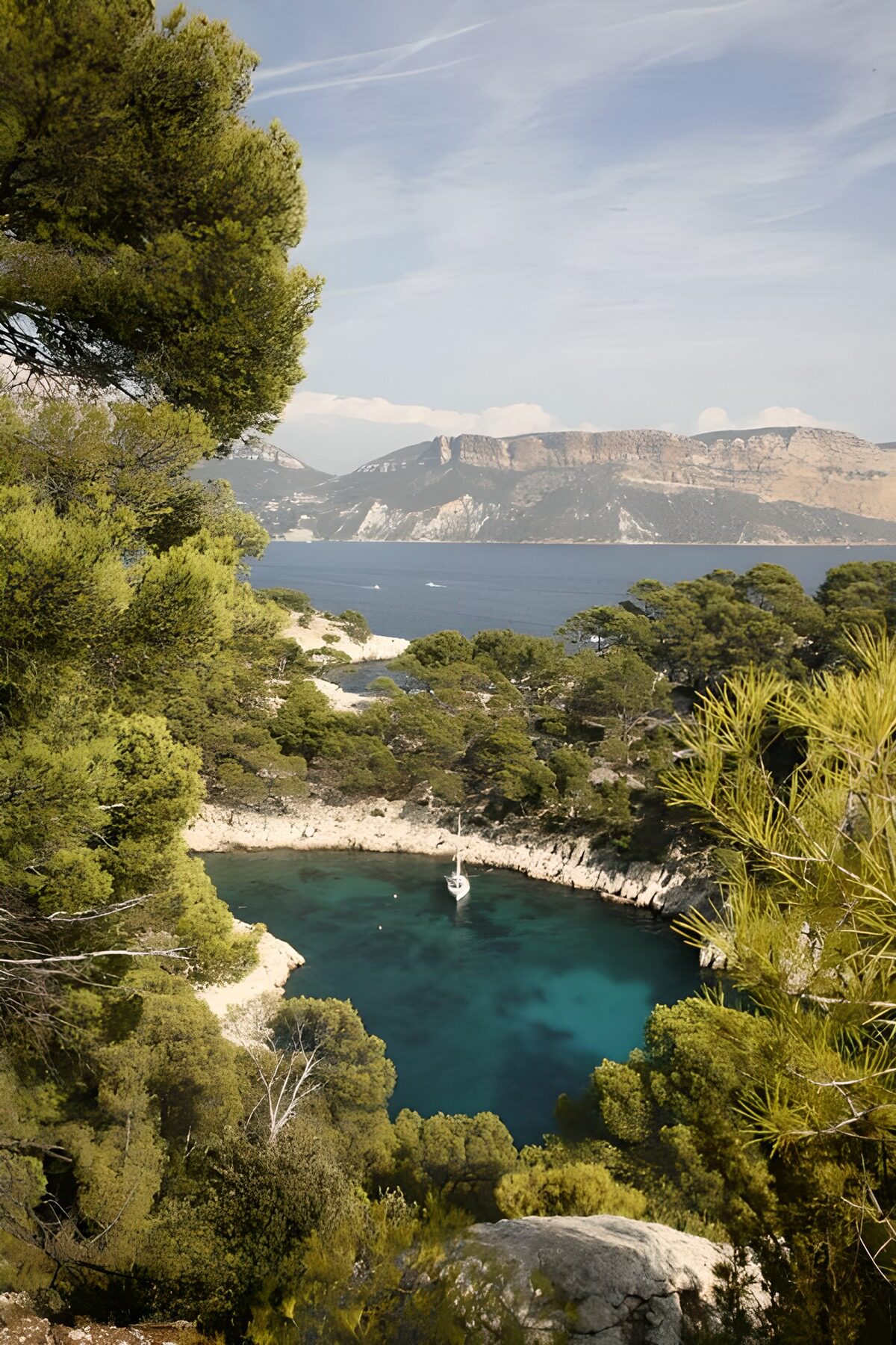 OCUK19846: Serene Coastal Cove with Sailing Boat