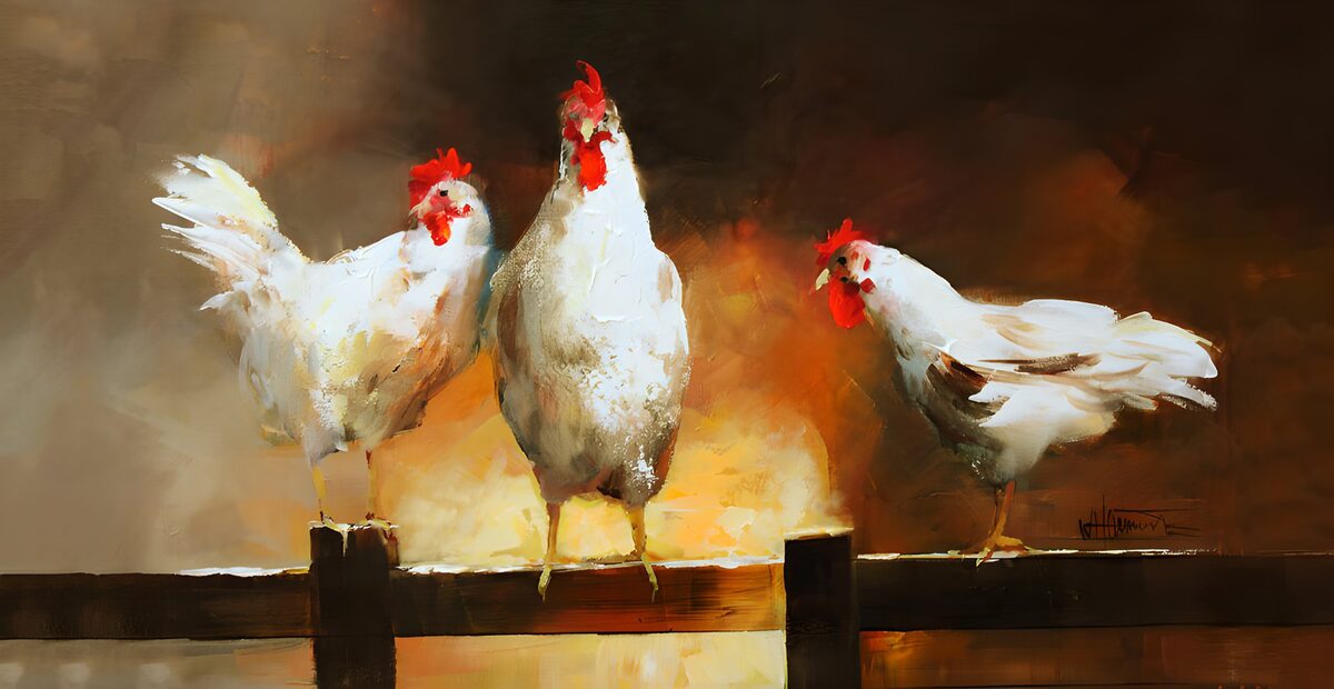 OCUK13250: Whimsical Roosters on a Fence