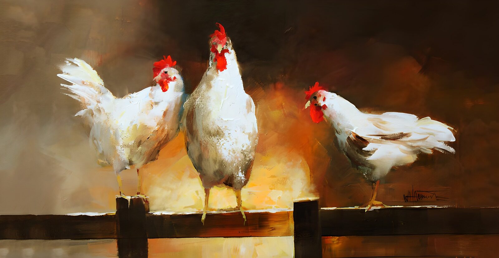 OCUK13250: Whimsical Roosters on a Fence
