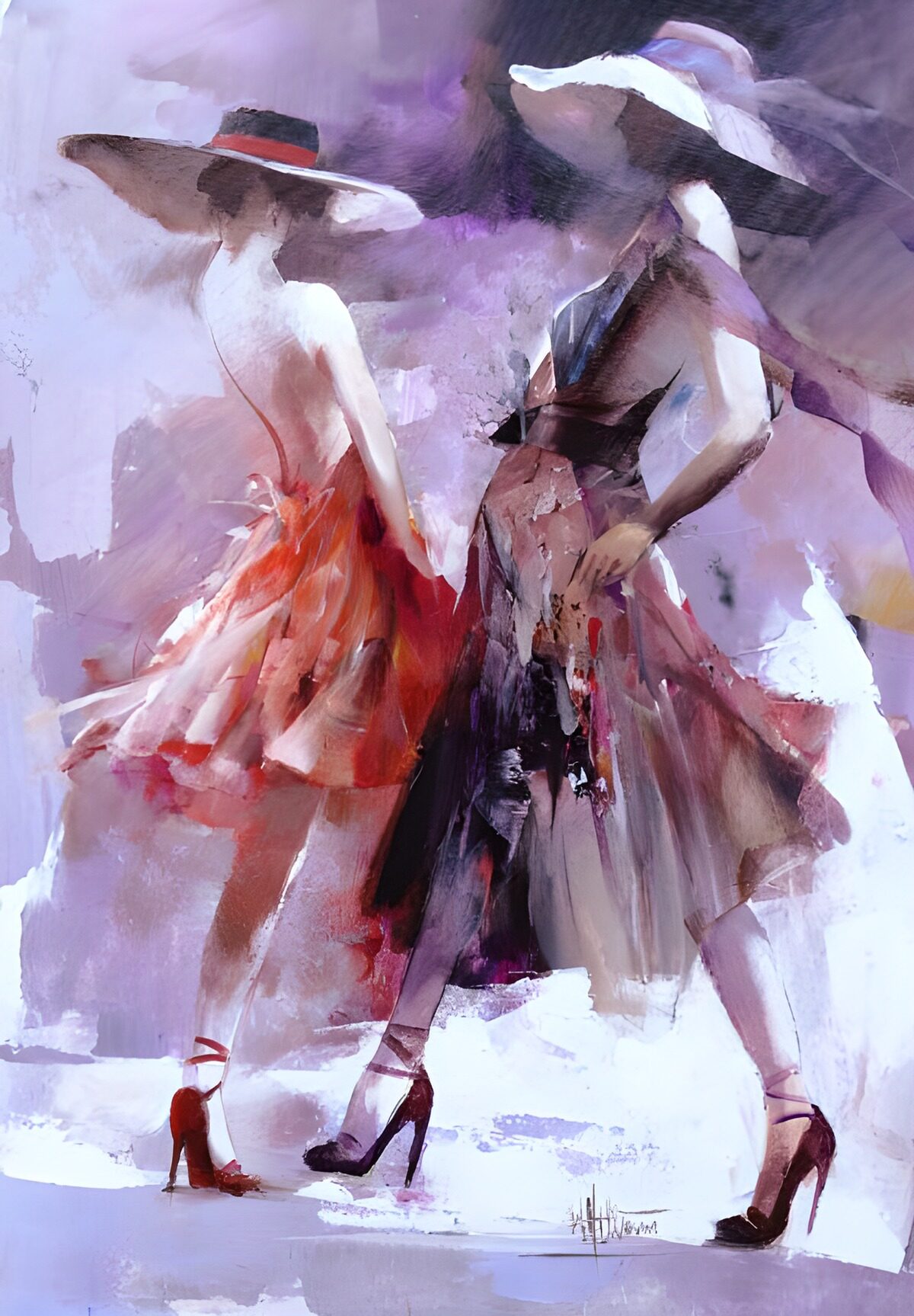 Two ladies wearing high heels and fashionable dresses