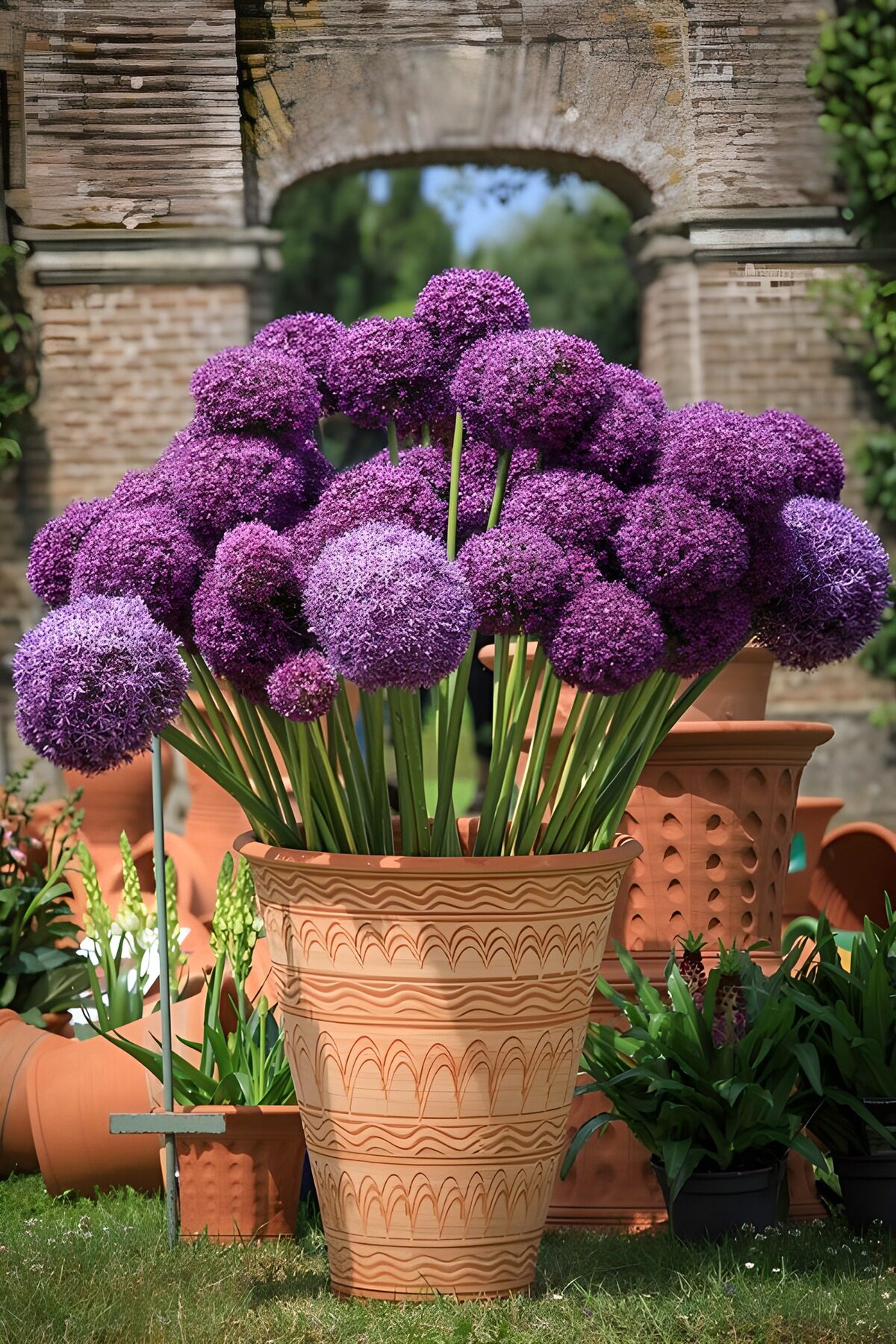 OCUK18516: Vibrant Purple Allium Blooms in a Pot