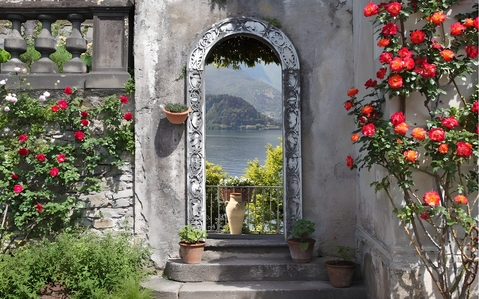OCUK74260: Beautiful wall with a gate and a view at a lake