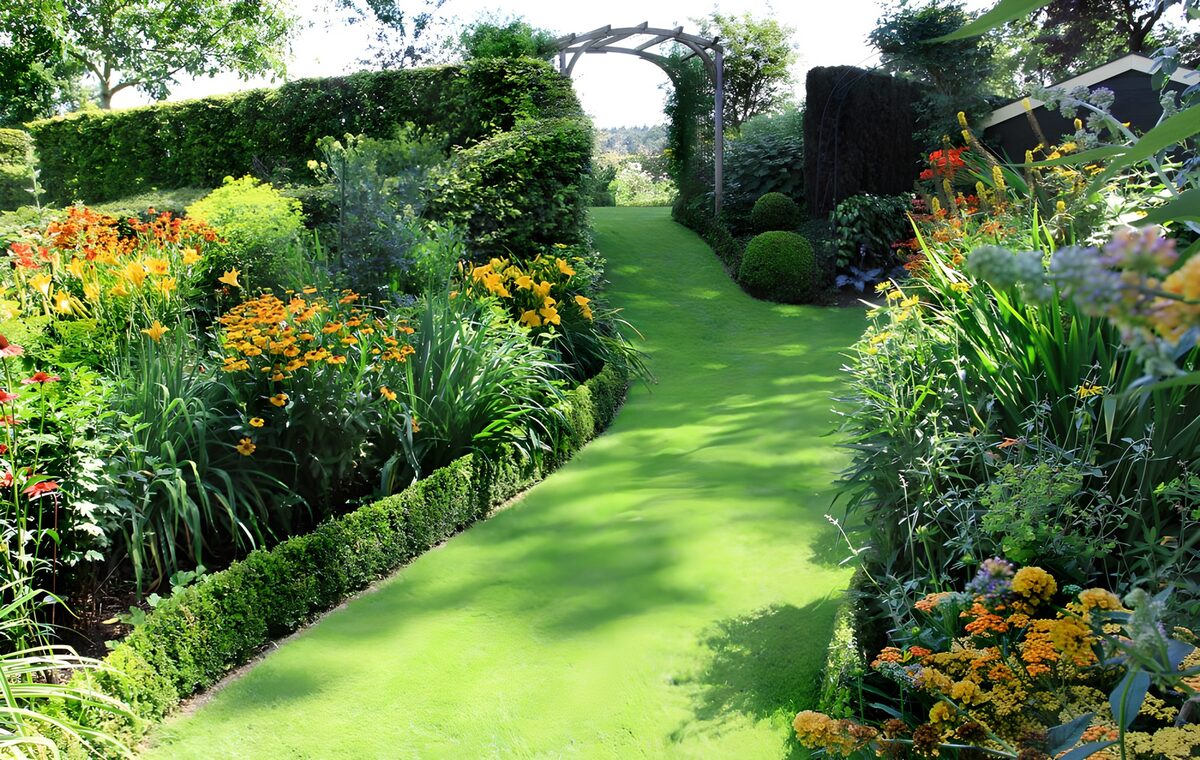 OCUK33246: Flower garden with grass path