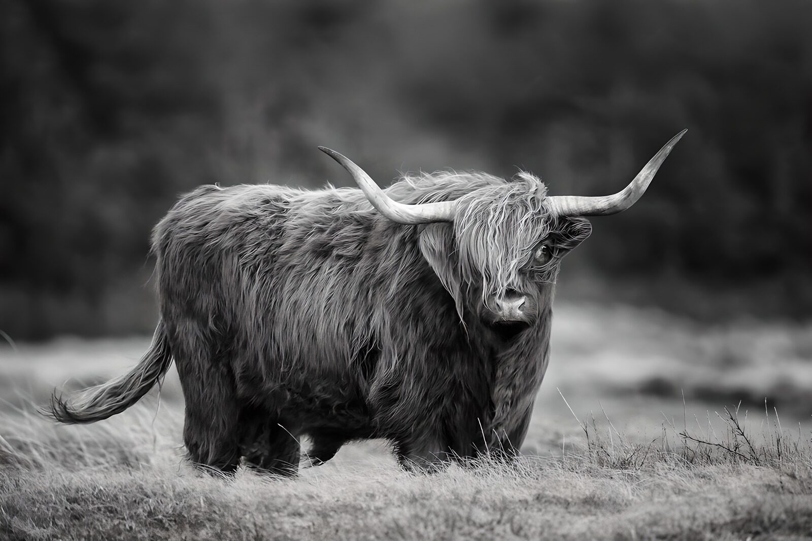 OCUK94277: Majestic Highland Cow in Monochrome