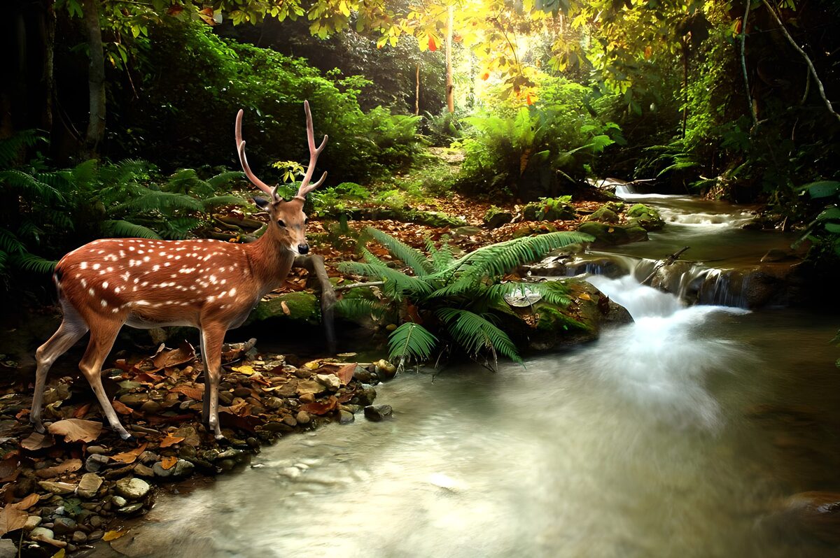 OCUK78174: : Serene Forest Stream with a Deer