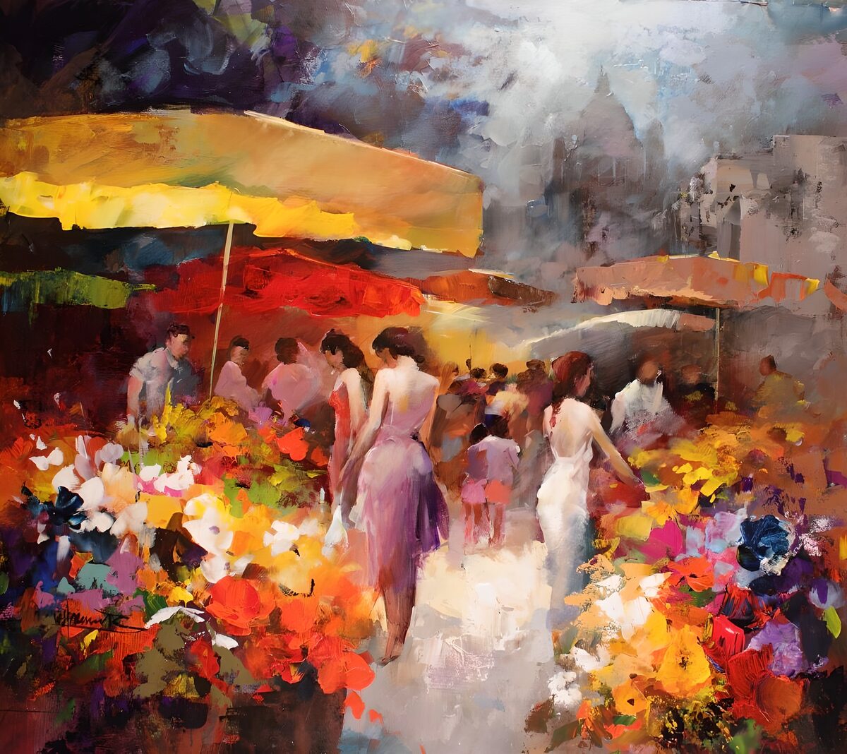 OCUK50714: Painted canvas . Flower stall
