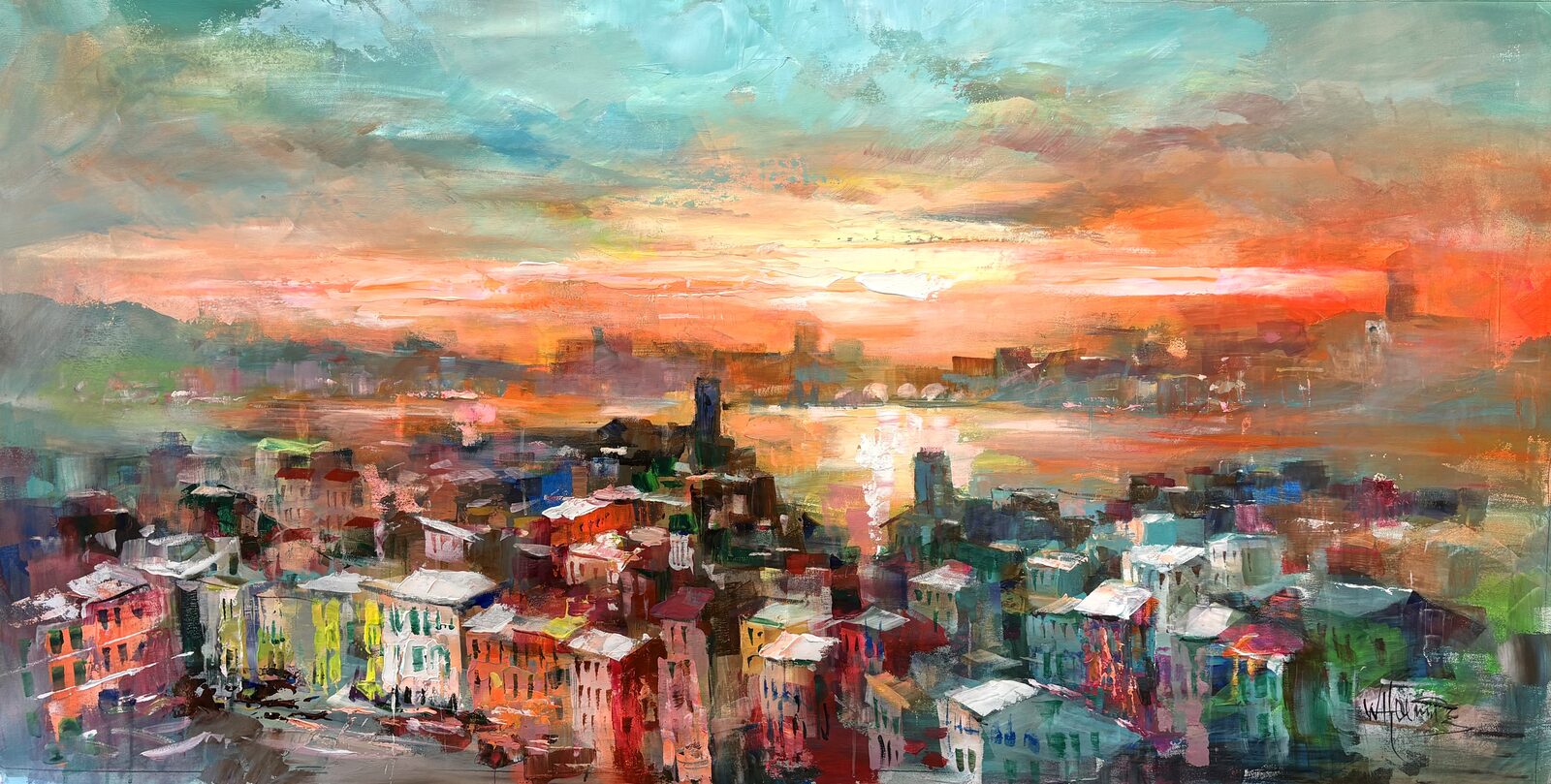 OCUK92517: colorful coastal sunset cityscape