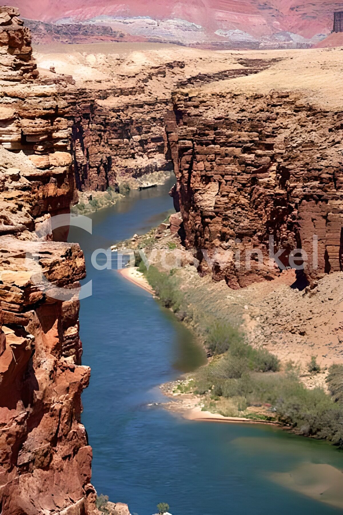 View of river cutting through canyon