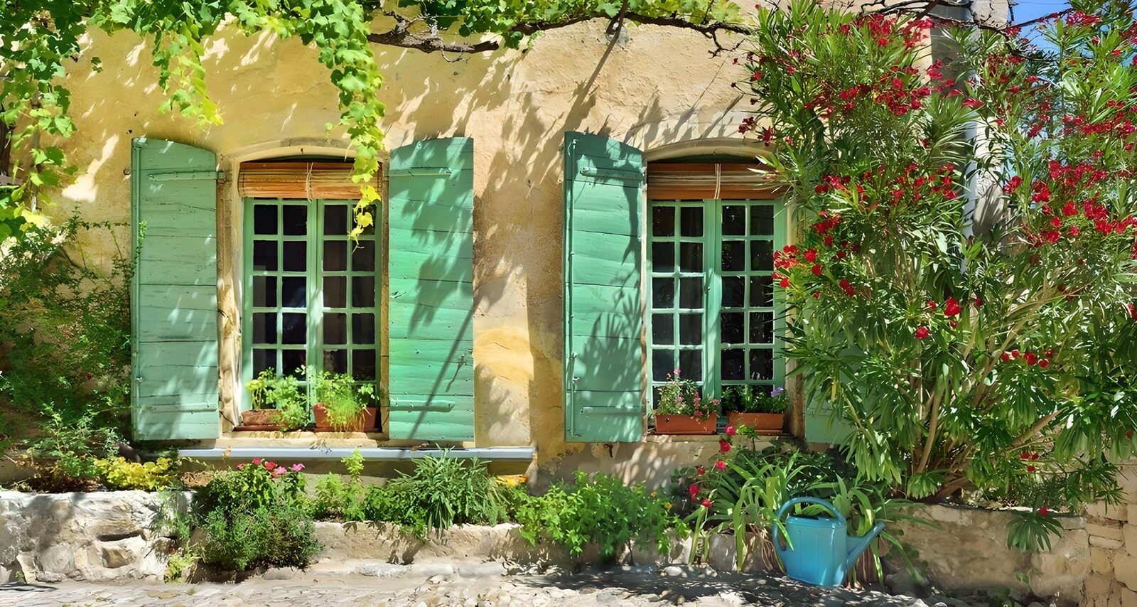 OCUK85852: Charming Green Shuttered Windows