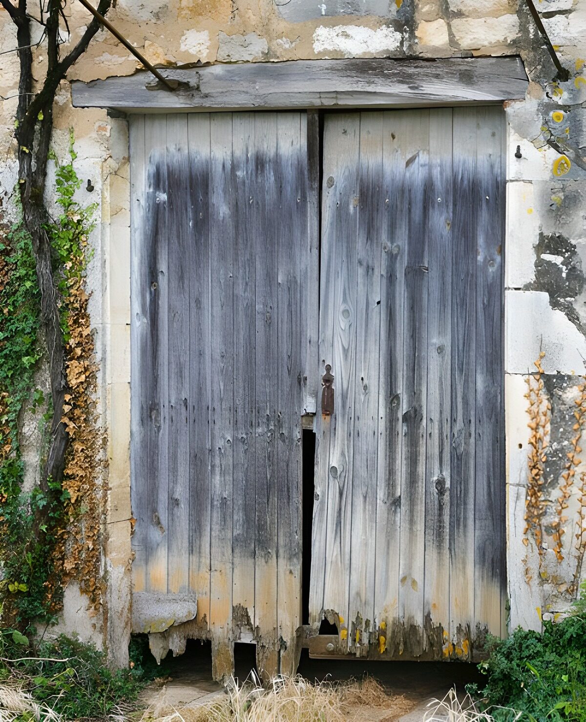 Old door in France in an stone wall