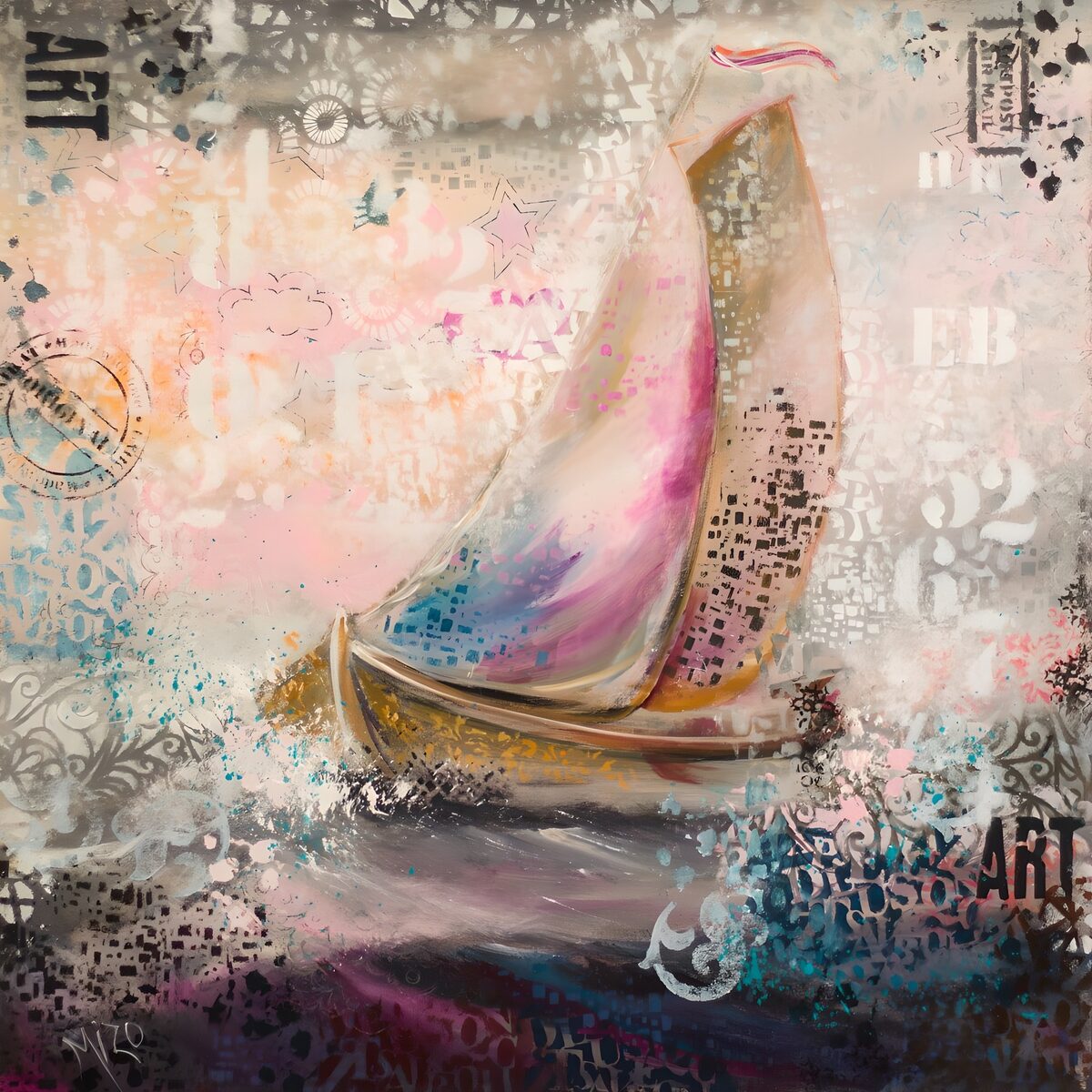 OCUK44511: Abstract Sailboat in Colorful Waters