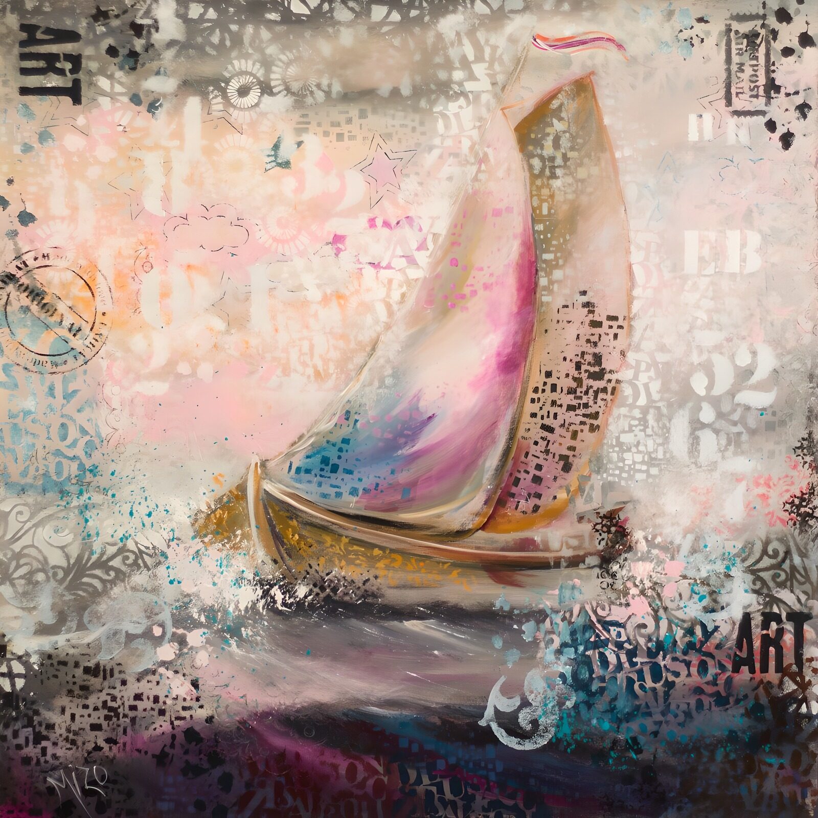 OCUK44511: Abstract Sailboat in Colorful Waters