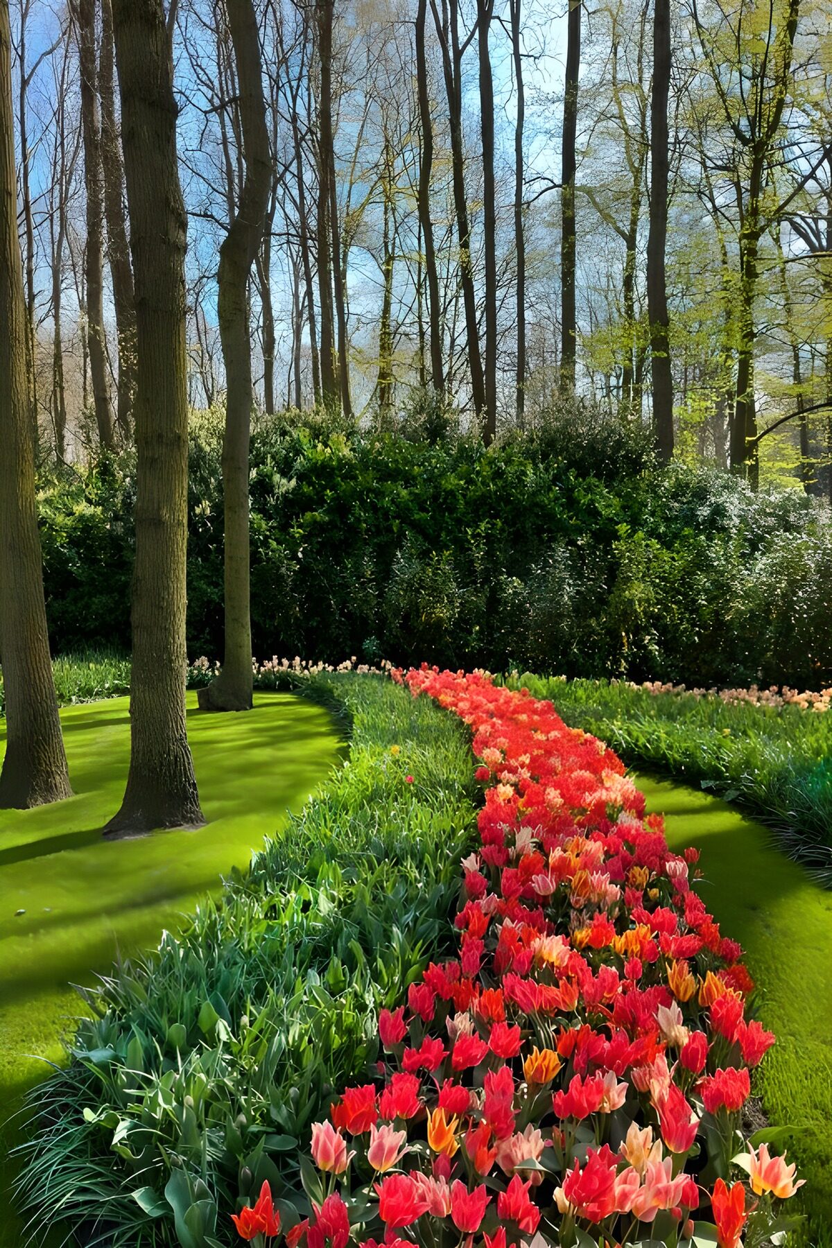 OCUK16859: Colorful Tulip Pathway in the Woods