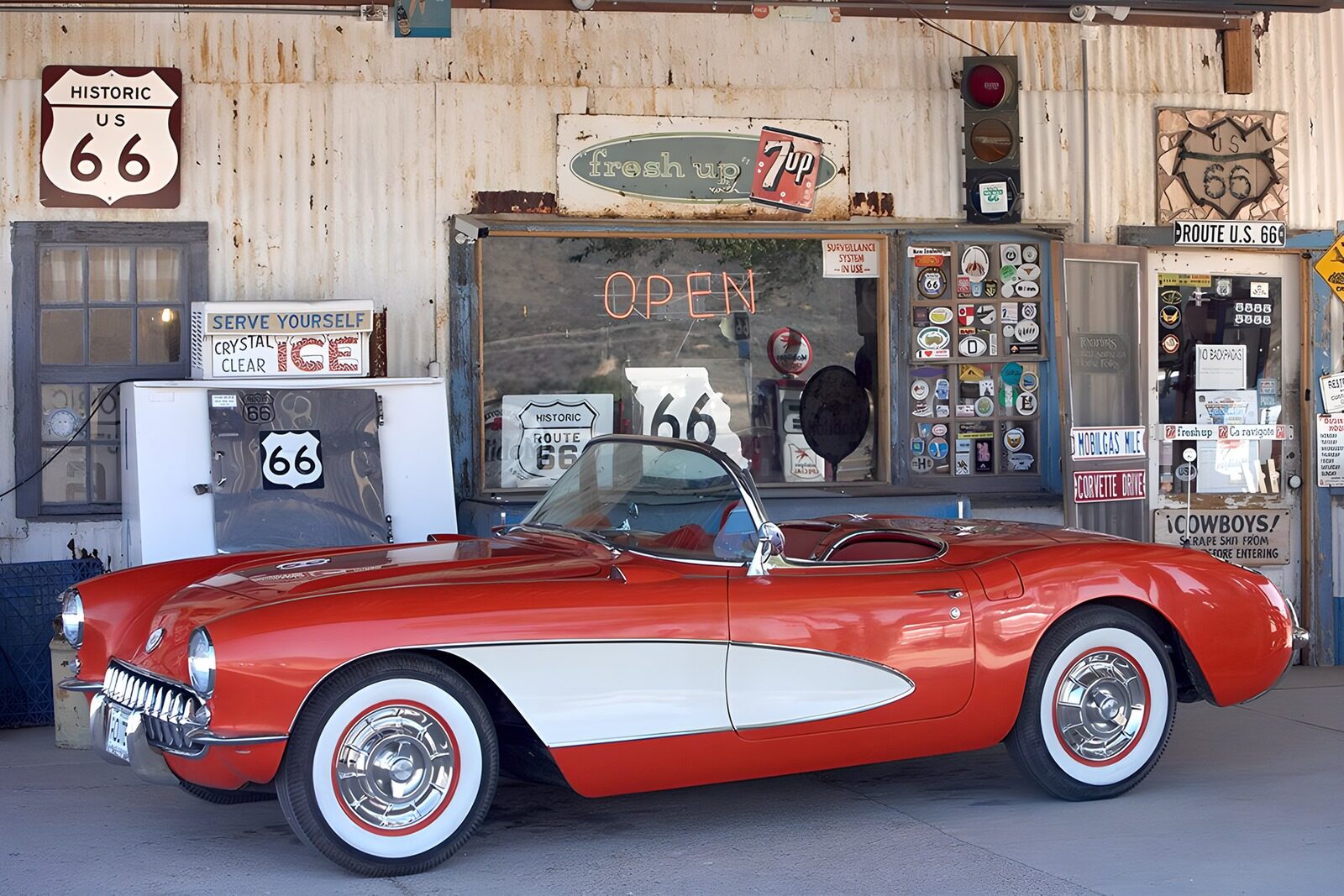 OCUK91131: Classic Corvette at Route 66 Gas Station