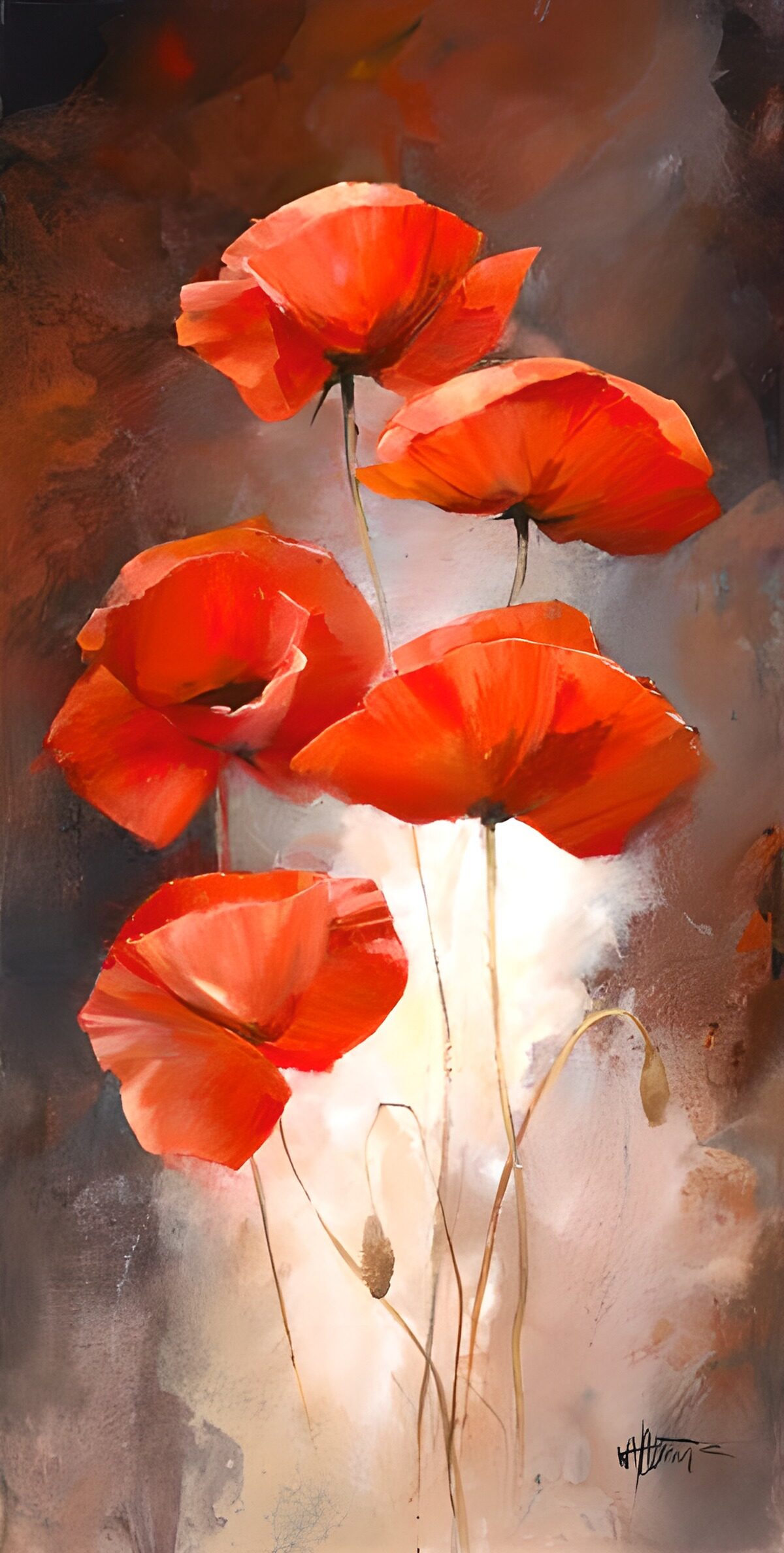 OCUK83585: Painted canvas . 5 Poppies