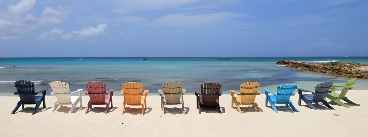 OCUK68420: Colorful Beach Chairs by the Sea