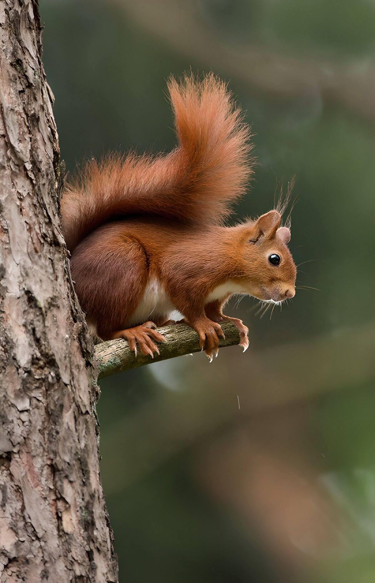 Curious Red Squirrel on a Branch