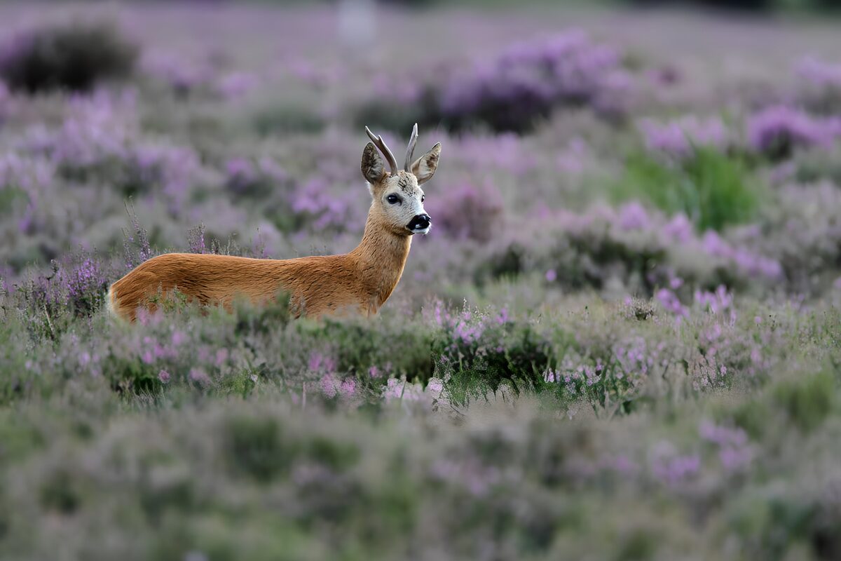 OCUK28033: Roe Deer in Blooming Heather Field