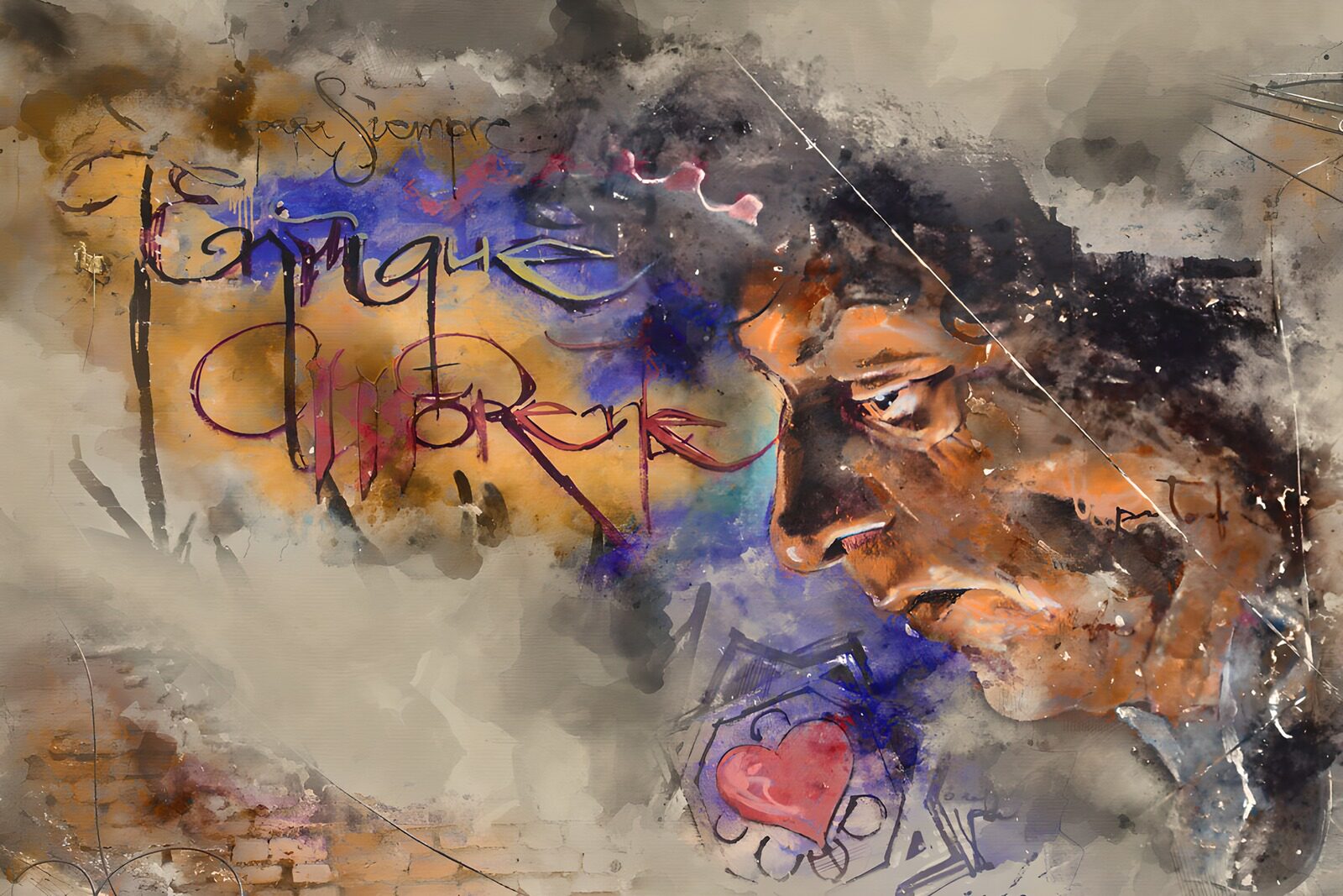 OCUK34860: Enigmatic Portrait with Colorful Graffiti