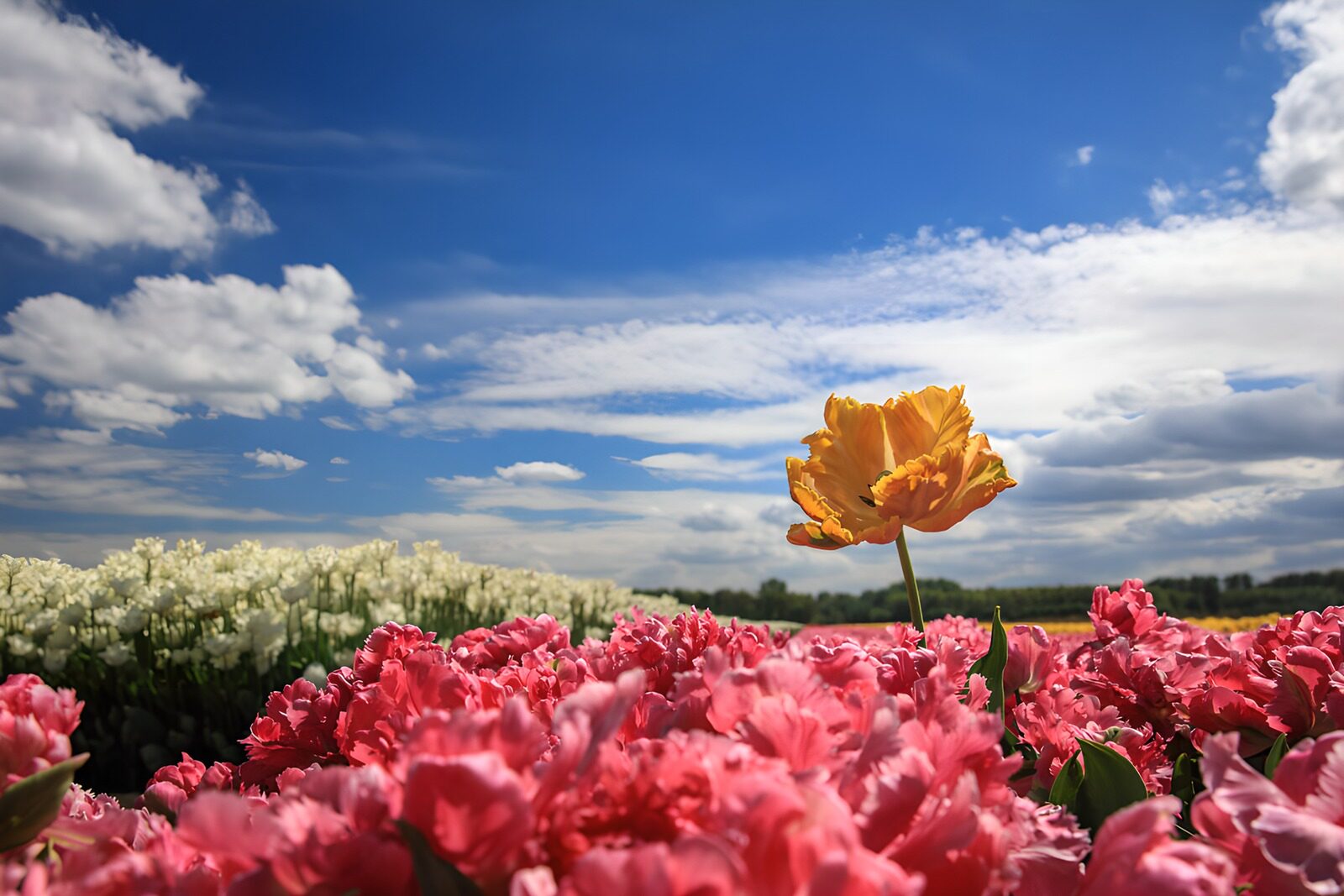 OCUK90772: Vibrant Tulip Field Under Blue Skies
