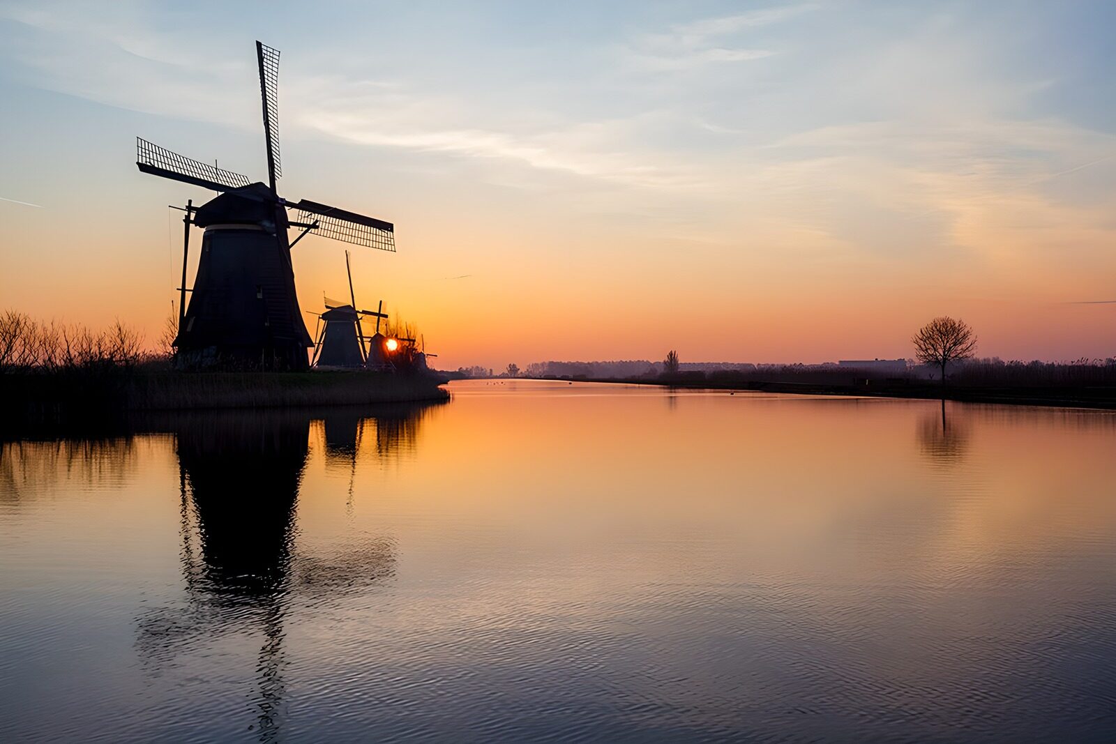OCUK55089: Sunset Over Windswept Dutch Mill
