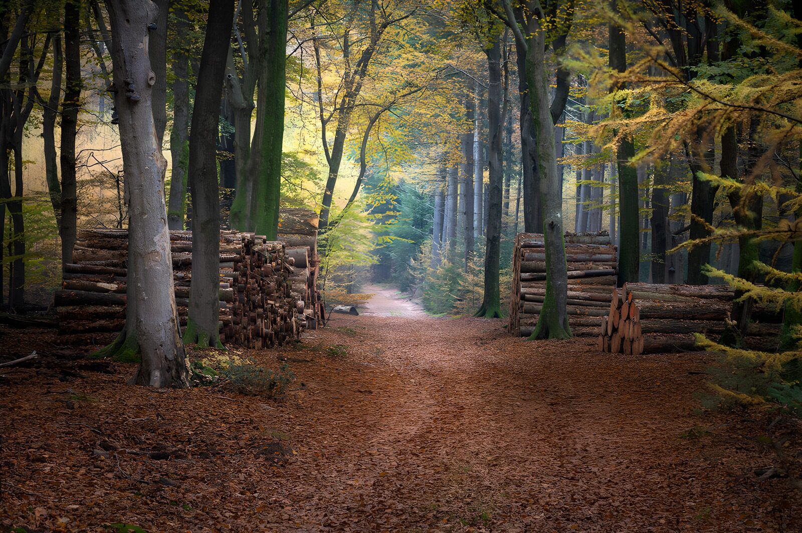 OCUK20884: Autumn Forest Path with Timber Stacks