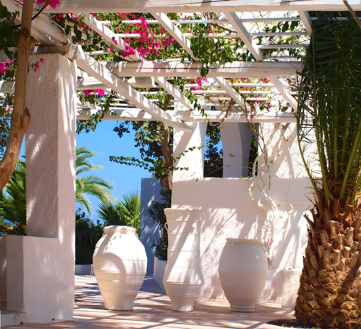 OCUK75931: Tranquil White Oasis with Bougainvillea