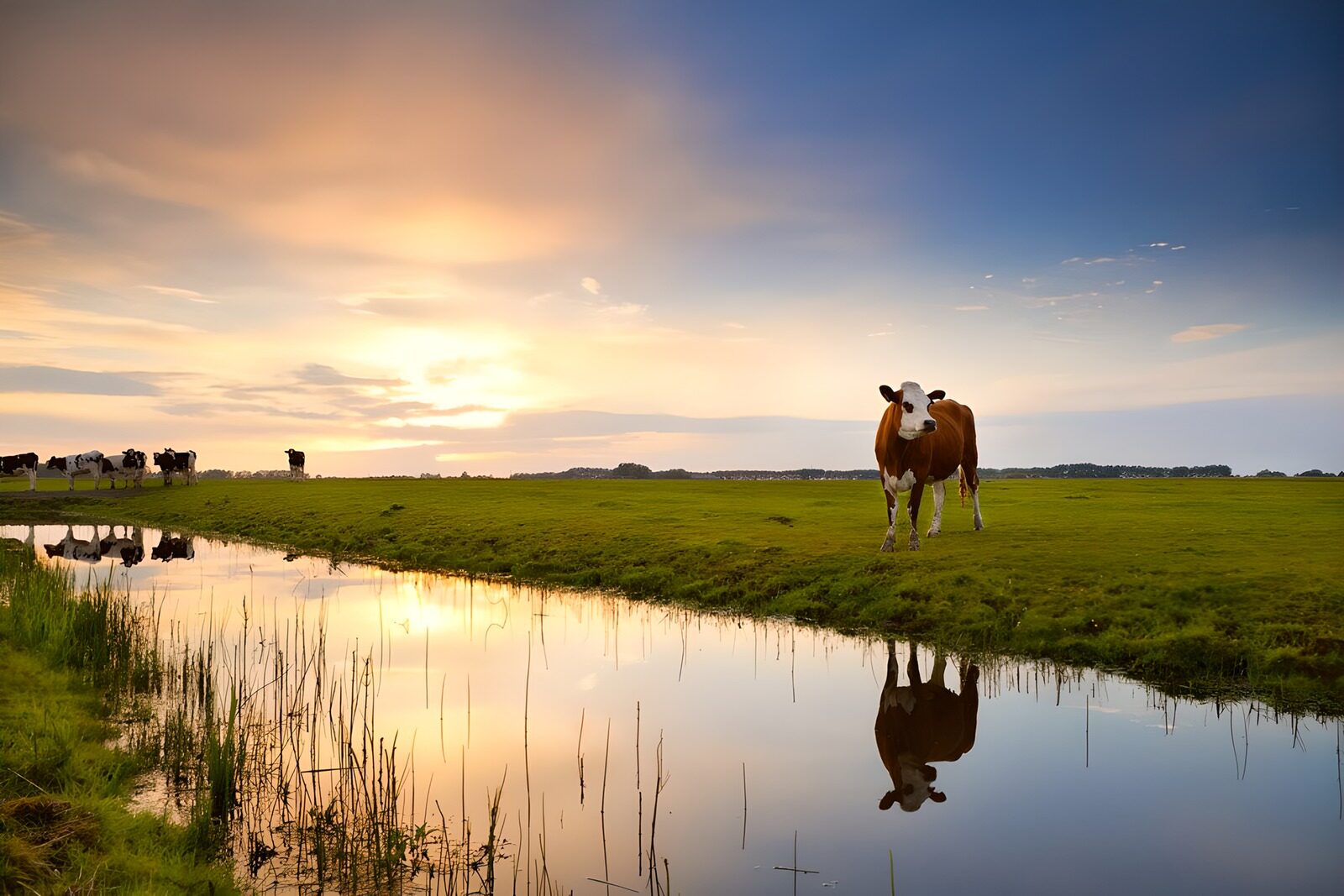 OCUK64562: Serene Sunset with Cows by the Water