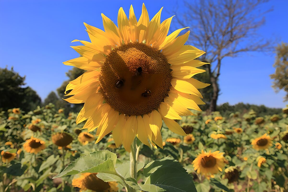 OCUK29506: Sunflower in Full Bloom with Bees