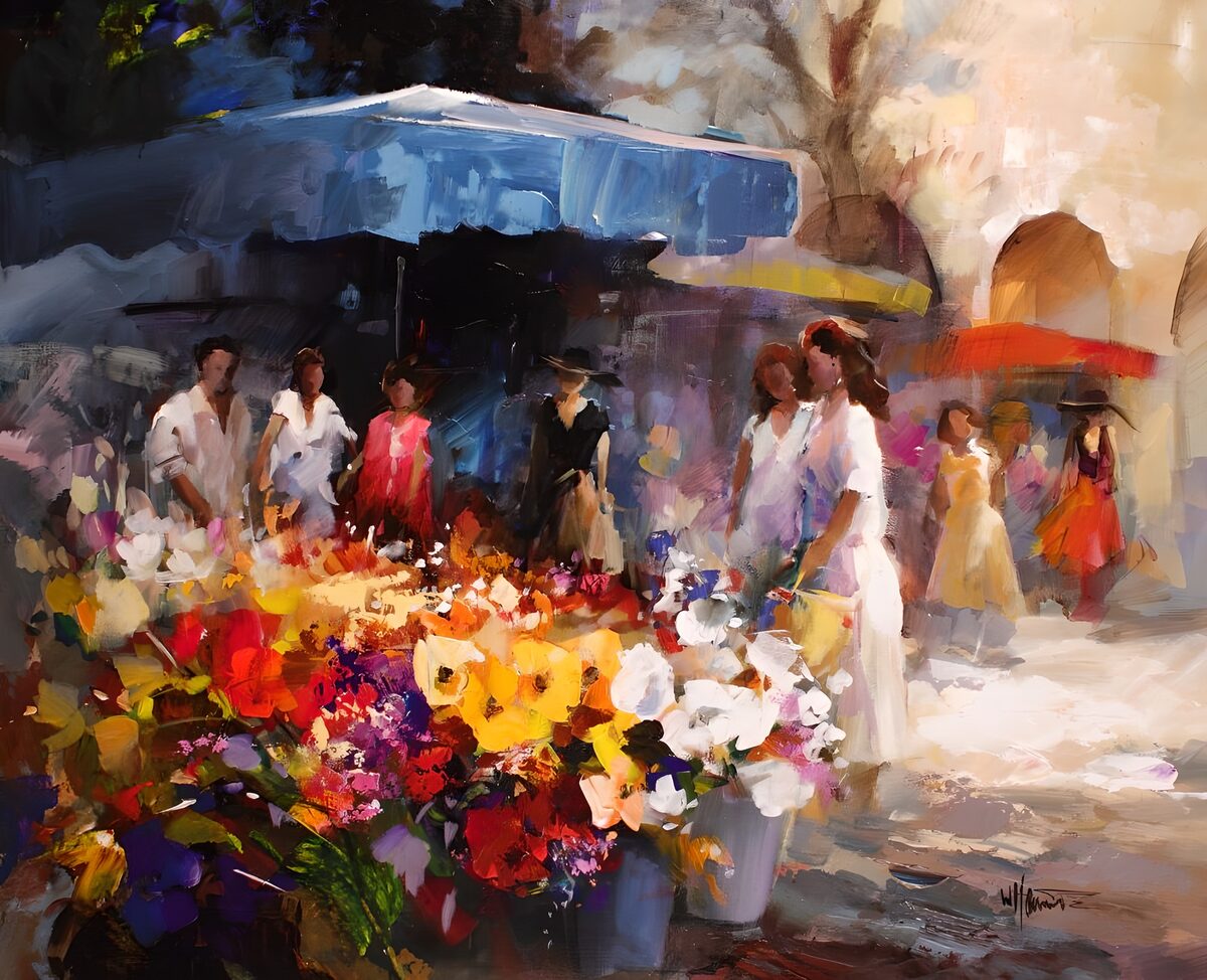 OCUK17340: Painted canvas. Flower stall