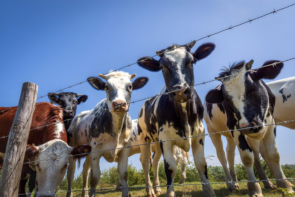 OCUK66687: Curious Cows Behind Fence
