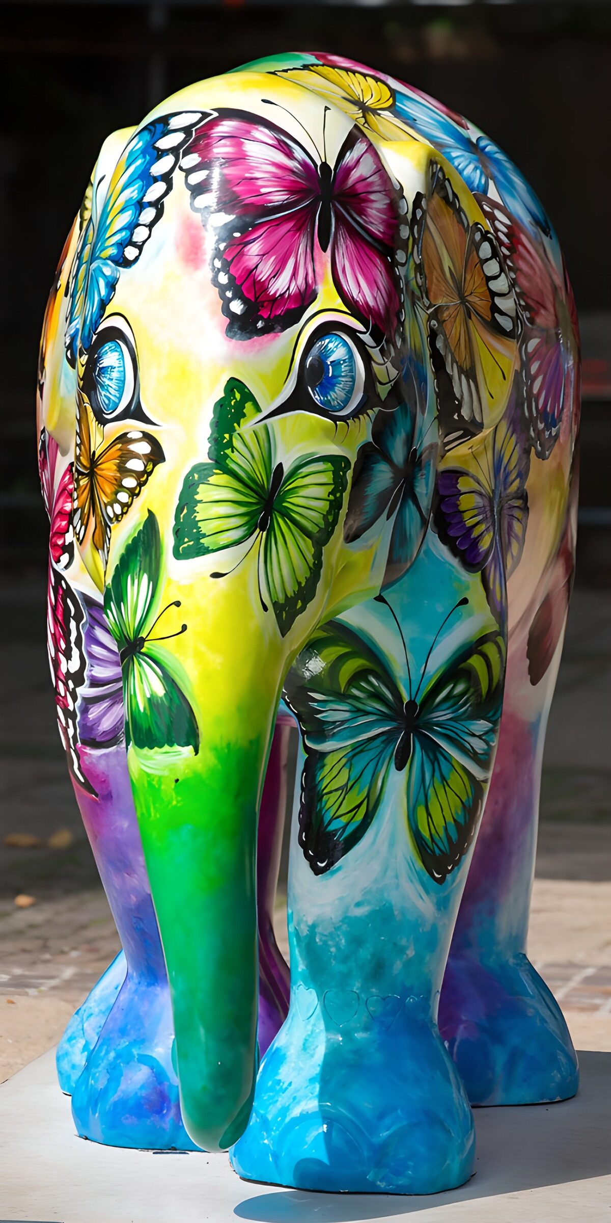 OCUK69196: Colorful Butterfly Elephant Sculpture