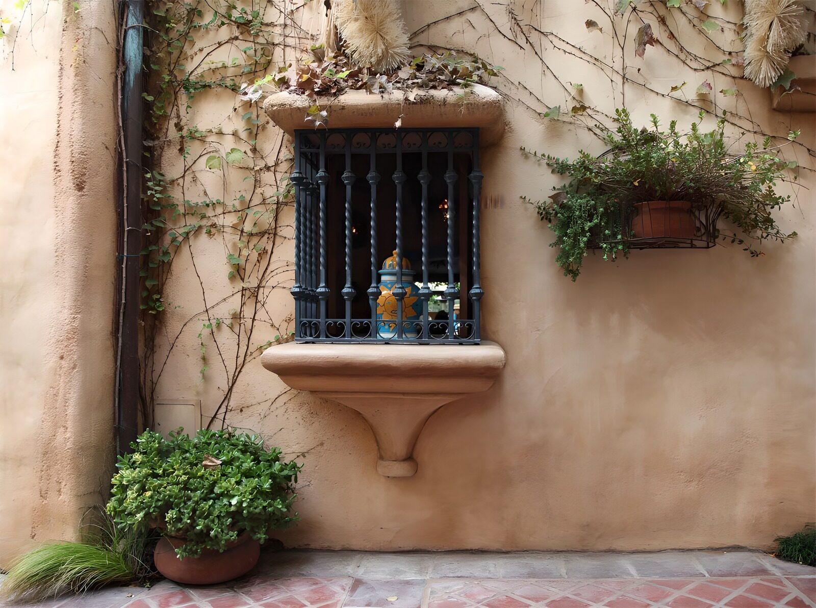 OCUK32731: Wall with pictoresque window, hanging plant  version 3