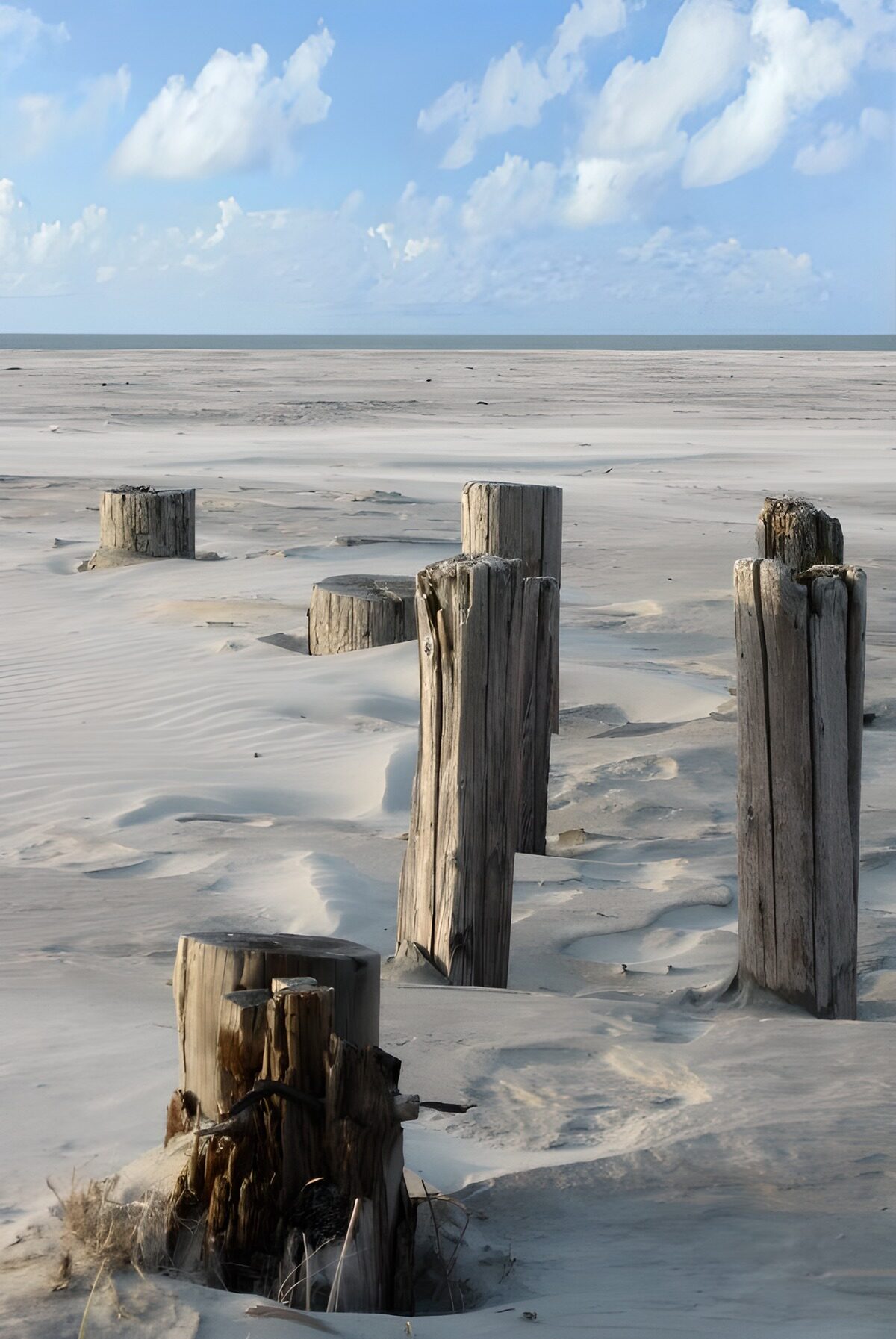 OCUK53795: Weathered Posts on a Sandy Shore