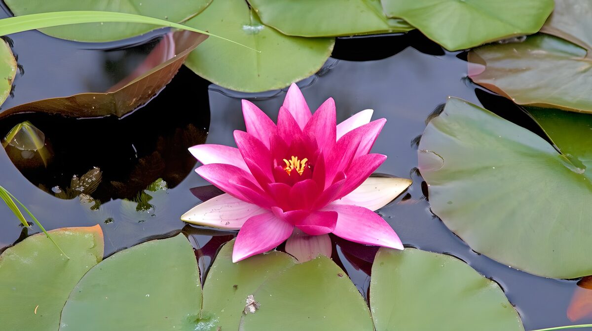 Vibrant Pink Water Lily in Tranquil Pond
