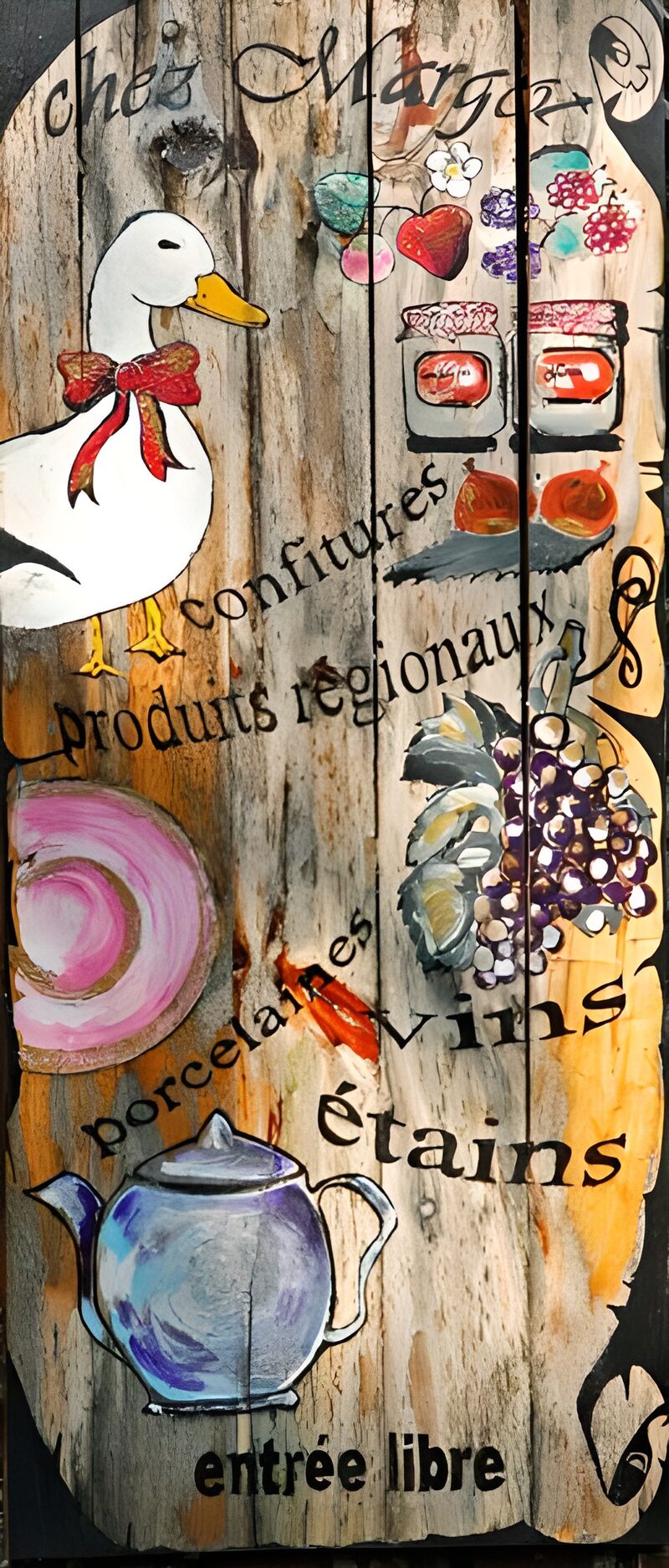OCUK53164: Vintage painting on wood attached to the wall