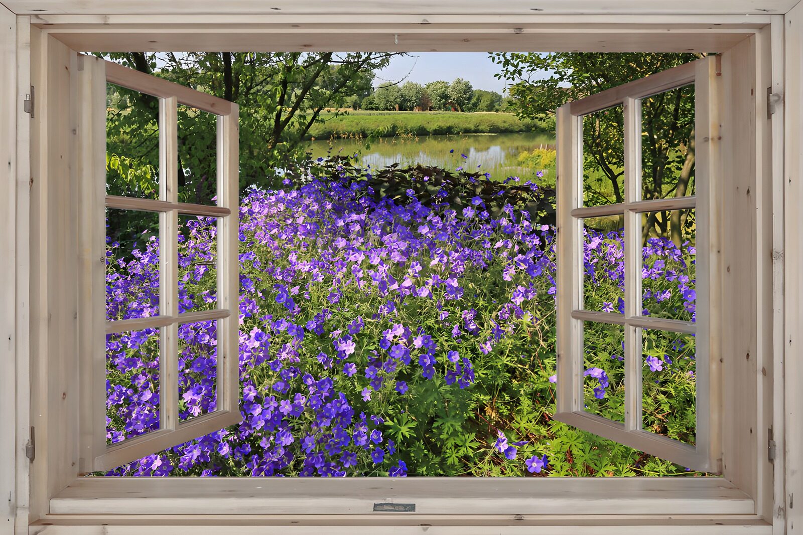 OCUK68741: Serene Floral View from a Rustic Window