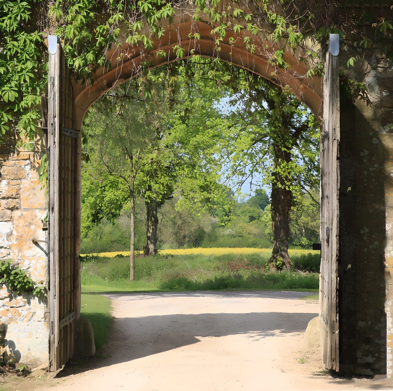 OCUK50427: A medieval open gate with ivy