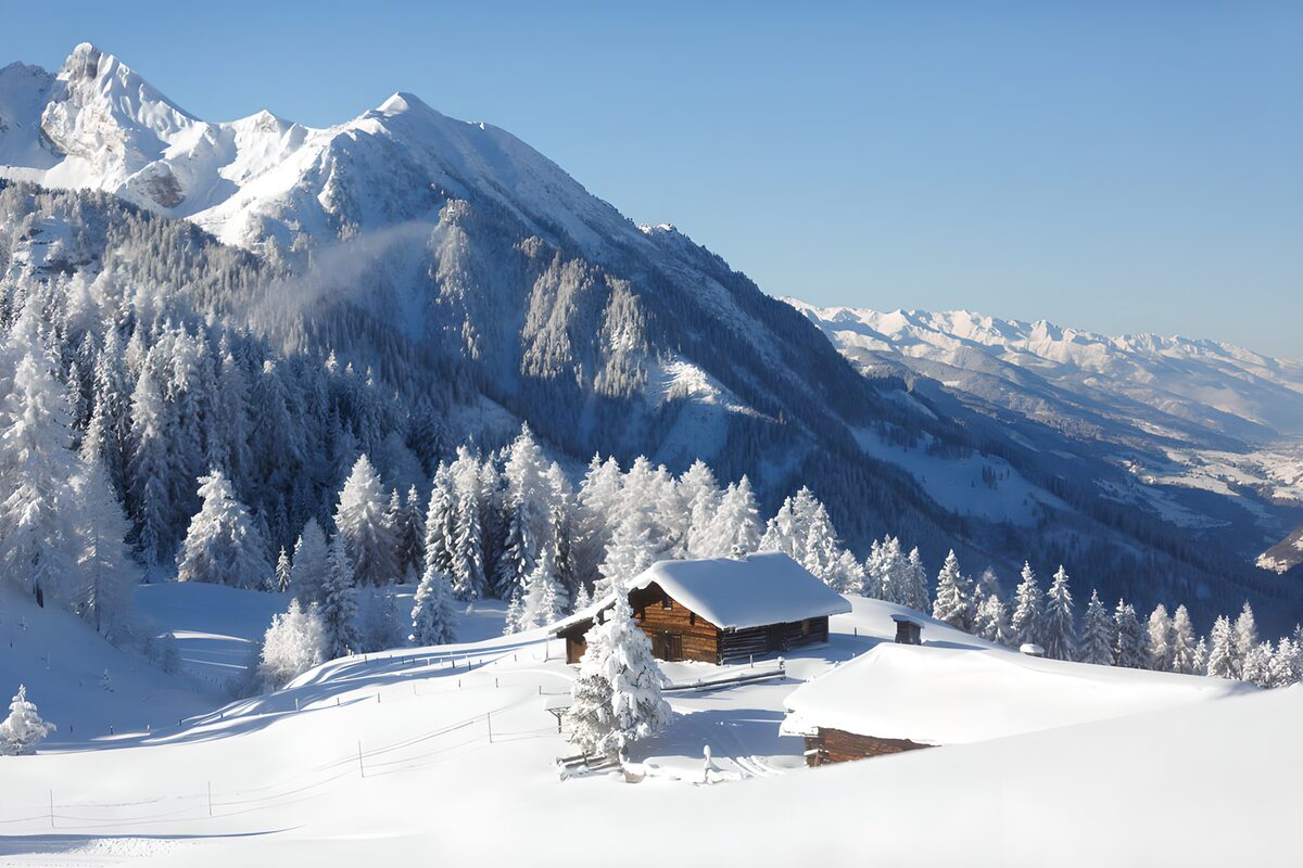 OCUK92930: Serene Winter Landscape with Cottages