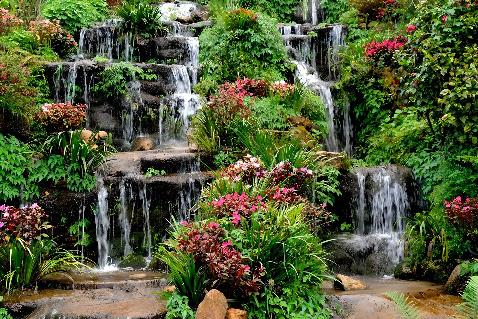 OCUK72040: Serene Waterfall Oasis in Bloom