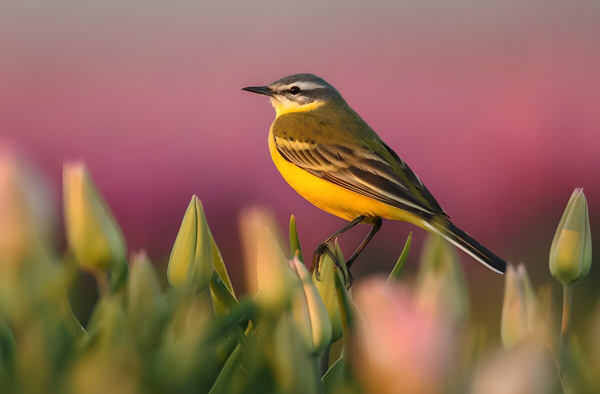 OCUK75890: Bright Yellow Bird Among Tulips