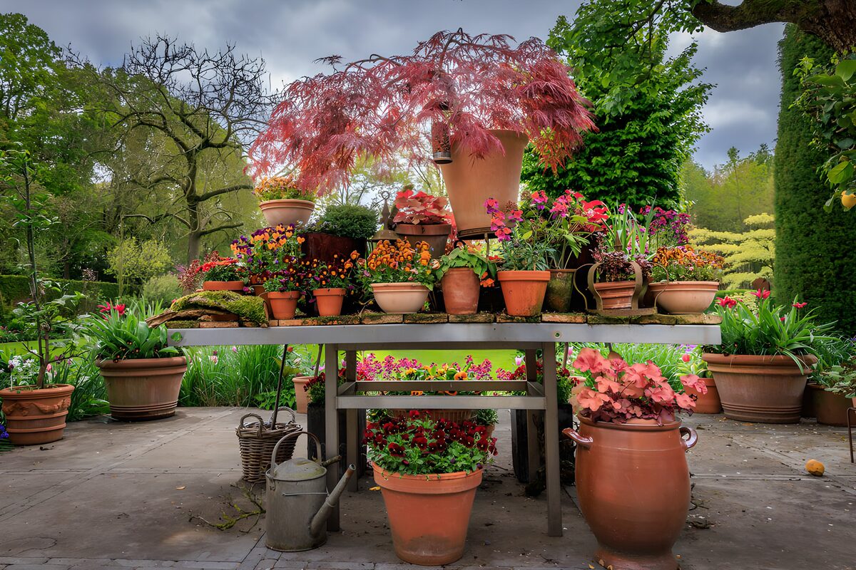 OCUK69233: Blooms and Pots in a Garden Display