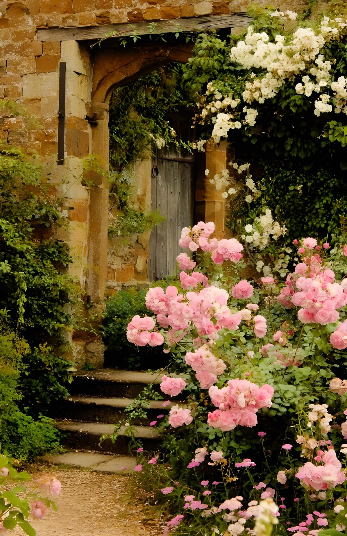 OCUK54953: Beautiful doorstep behind pink coloured flowers