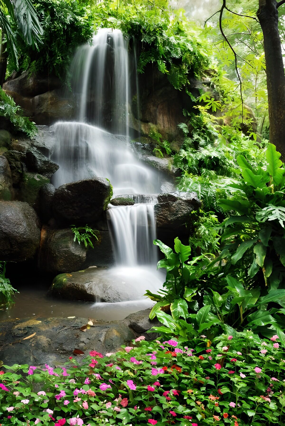 Serene Jungle Waterfall
