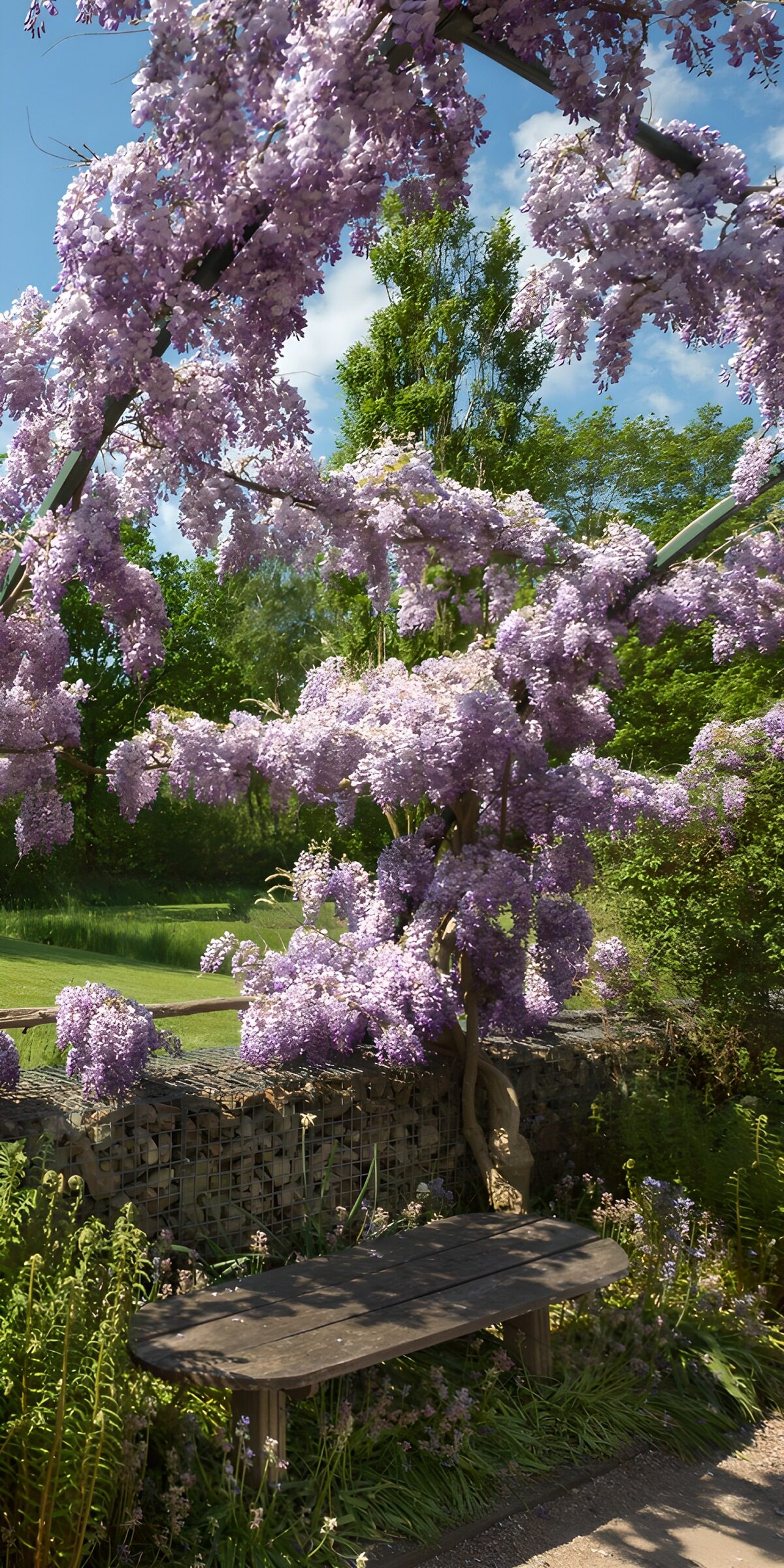 OCUK59540: Serene Wisteria Canopy Over a Bench